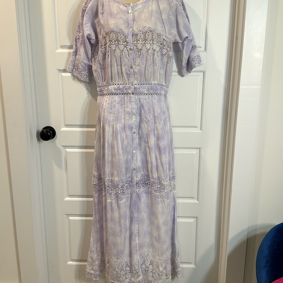 Minka Stripe Lace Maxi Dress in violet small - Picture 1 of 6